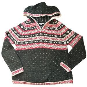 Northstyle Fair Isle Green Sweater Womens S Hooded V Neck Winter Cabin Nordic